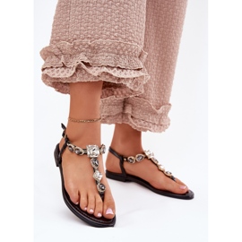 Flat -heeled women's sandals with black crystals 2 Flat -heeled women's sandals with black crystals 2