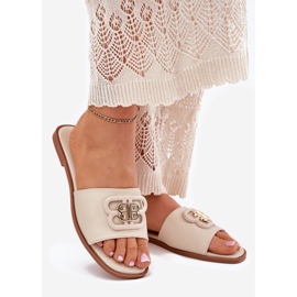 Flat women's flip flops with decorative detail beige 1