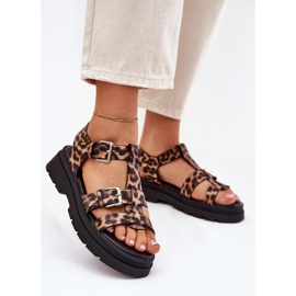 Women's eco leather sandals with leopard buckle clamps beige 2