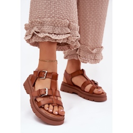 Women's Eco Leather sandals with camel buckles brown 2