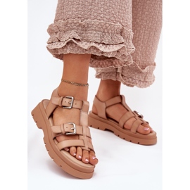 Women's eco leather sandals with khaki buckles beige 2 Women's eco leather sandals with khaki buckles beige 2
