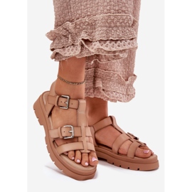Women's eco leather sandals with khaki buckles beige 1