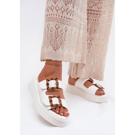 Eco leather women's slippers on the platform with white buckles 2