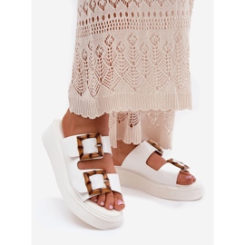 Eco leather women's slippers on the platform with white buckles 1