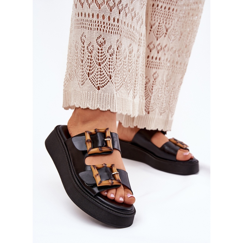 Eco leather women's slippers on the platform with black buckles 2