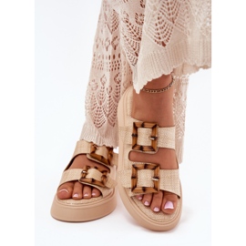 Women's flip flops on the platform with beige buckles 2