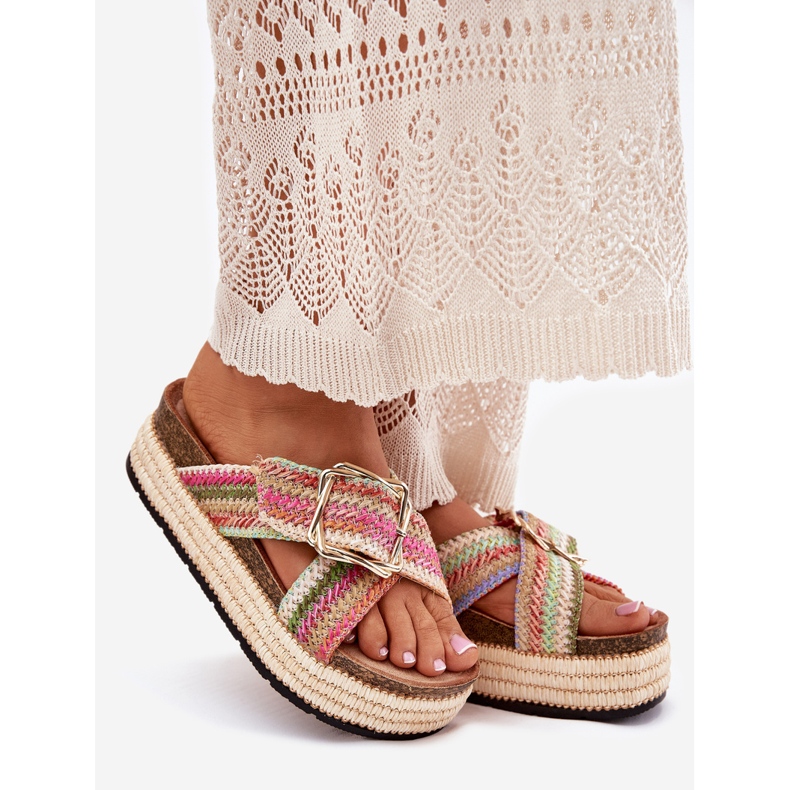 Women's flip flops on the platform with braid and the Golden Klam Multikolor multicolored 1