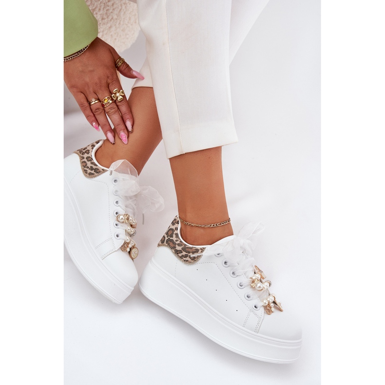 Women's sneakers on the platform with pins white leopard 1 Women's sneakers on the platform with pins white leopard 1
