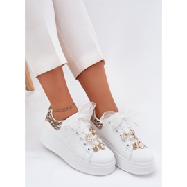 Women's sneakers on the platform with pins white leopard 2 Women's sneakers on the platform with pins white leopard 2