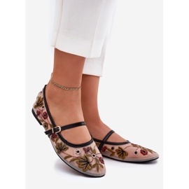 Ballerinas with embroidery and belt black 1