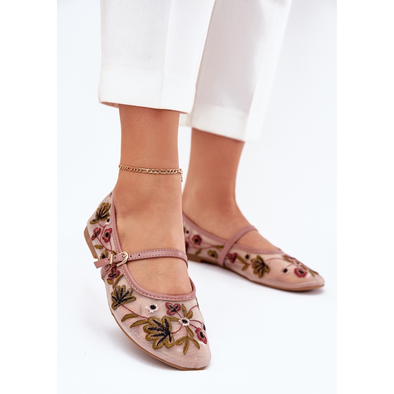 Ballerinas with embroidery and pink belt 2 Ballerinas with embroidery and pink belt 2