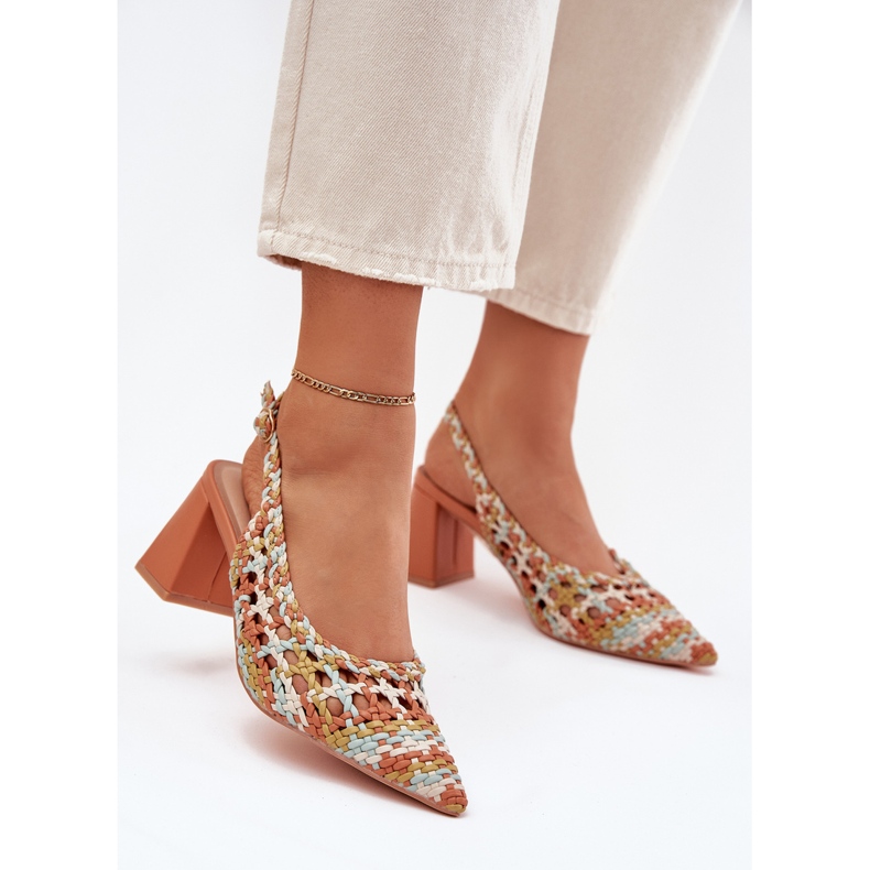 Sandals with braid on the multicolor post yellow 2