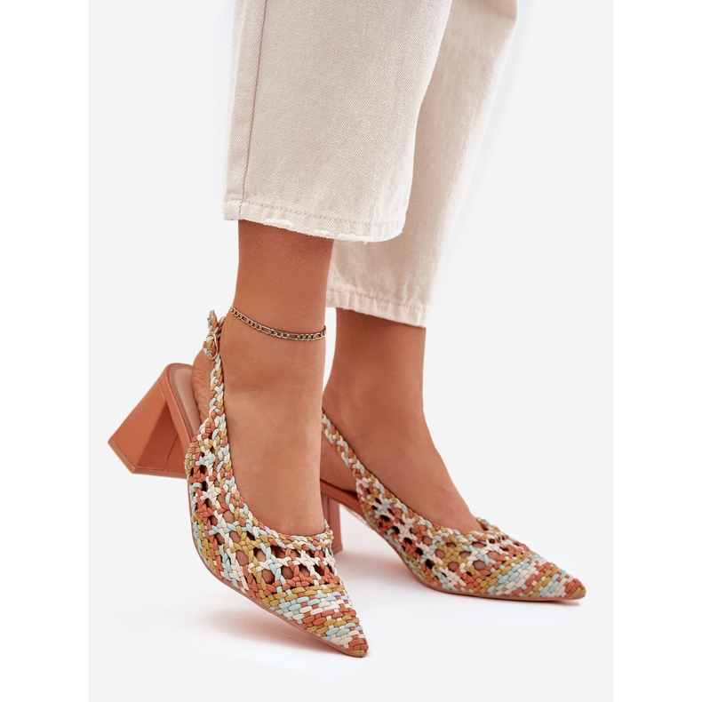 Sandals with braid on the multicolor post yellow 1