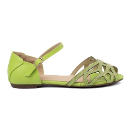 Shelvt Green women's sandals with zircons 1