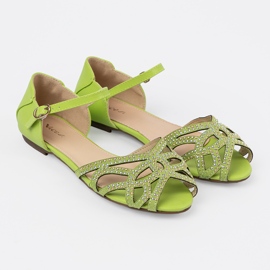 Shelvt Green women's sandals with zircons 2