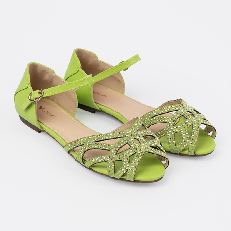 Shelvt Green women's sandals with zircons 2