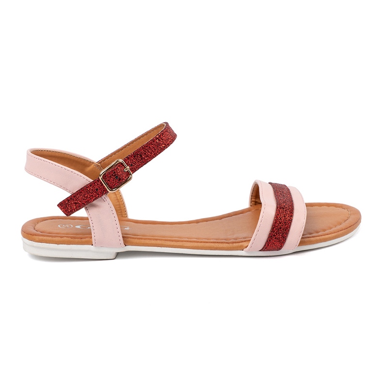 Women's sandals with a brocade stripe red 1