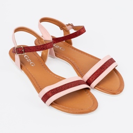 Women's sandals with a brocade stripe red 2
