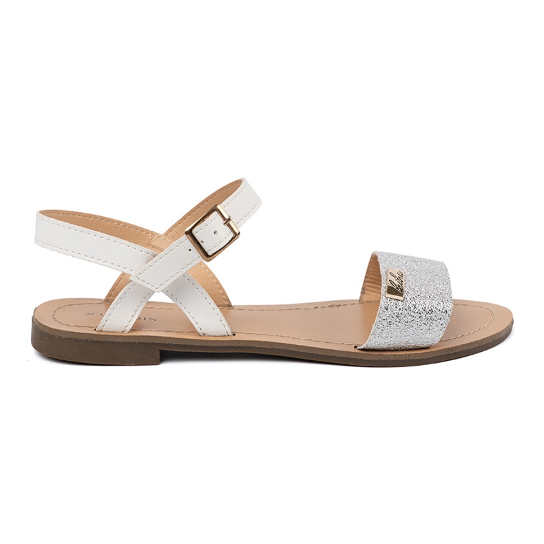 Goodin White sandals on a flat sole with a silver strap multicolored 1