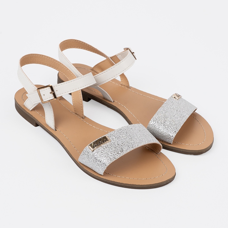 Goodin White sandals on a flat sole with a silver strap multicolored 2