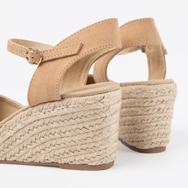 Shelvt Beige sandals espadrilles on wedge 2
