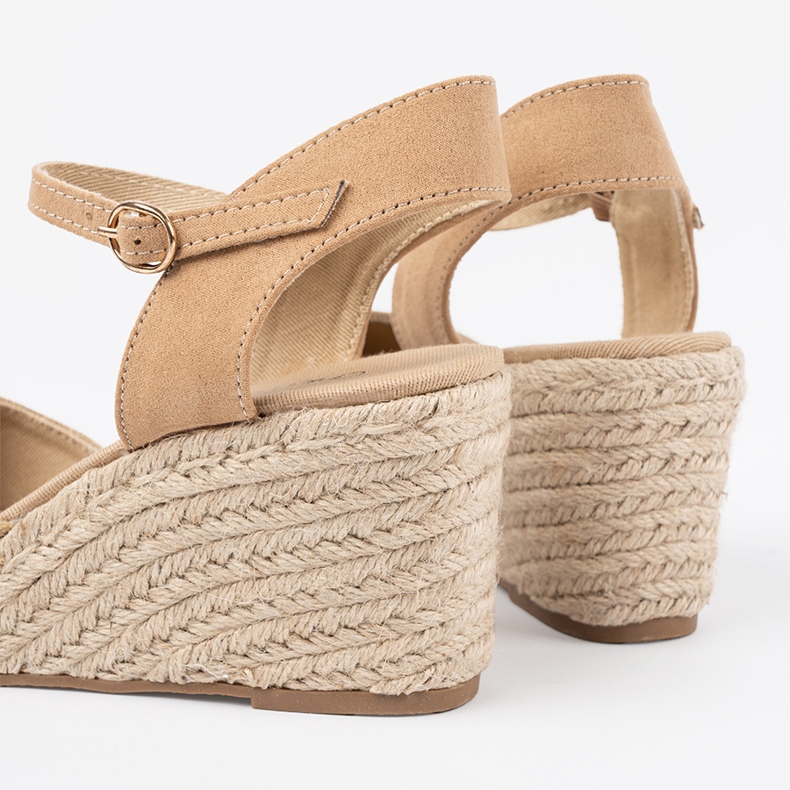 Shelvt Beige sandals espadrilles on wedge 2