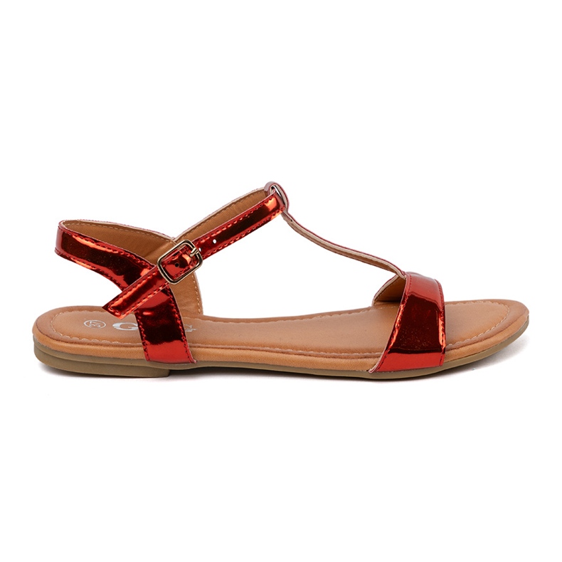 Shelvt Red women's sandals on a flat sole 1