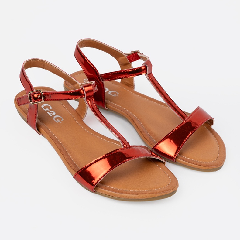 Shelvt Red women's sandals on a flat sole 2