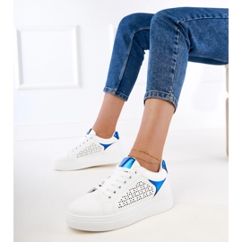 White sneakers with blue inserts on the platform 2