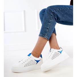 White sneakers with blue inserts on the platform 1 White sneakers with blue inserts on the platform 1