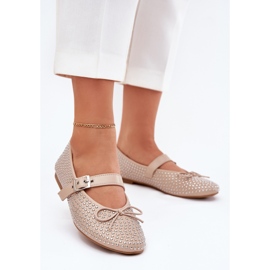 Decorated ballerinas with a bow and beige belt 2