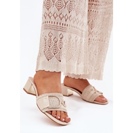 Women's high heels with a decorative detail beige 2