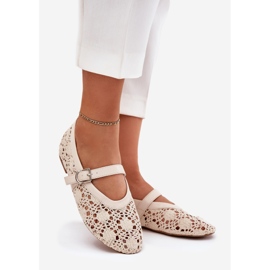 Openwork ballerinas with beige belt 1 Openwork ballerinas with beige belt 1