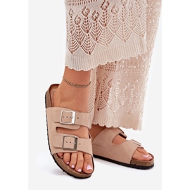 Women's flip flops on the cork platform beige buckles 1