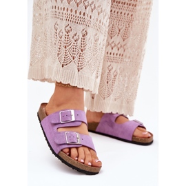 Women's flip flops on the cork platform purple buckles violet 2 Women's flip flops on the cork platform purple buckles violet 2