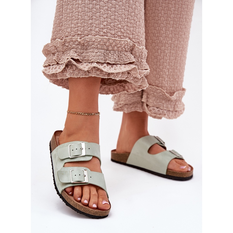 Women's flip flops on the cork platform mint clamps green 2