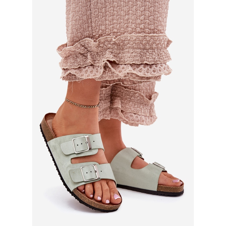 Women's flip flops on the cork platform mint clamps green 1