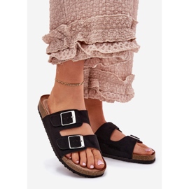 Women's flip flops on the cork platform black buckles 1