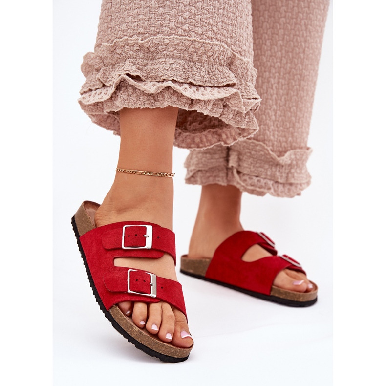 Women's flip flops on the cork platform red buckles 2