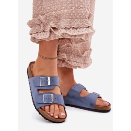 Women's flip flops on the cork platform blue buckles 1