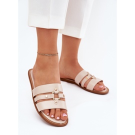 Flat women's flip flops with golden detail beige 2