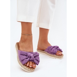 Women's flip flops on platform with braid and violet bow purple 2