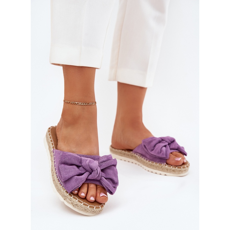 Women's flip flops on platform with braid and violet bow purple 2