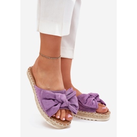Women's flip flops on platform with braid and violet bow 1