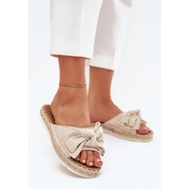 Women's flip flops on platform with braid and beige bow 2