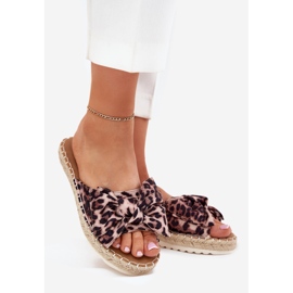 Women's flip flops on the platform with braid and bow -bow brown 1