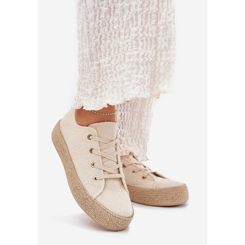 Women's sneakers on the platform with braid beige 1