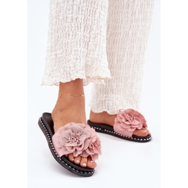 Women's flip flops with fabric flowers pink 2