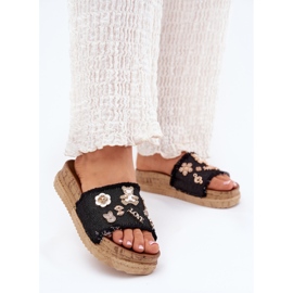 Women's flip flops with golden pins on the platform black 2 Women's flip flops with golden pins on the platform black 2