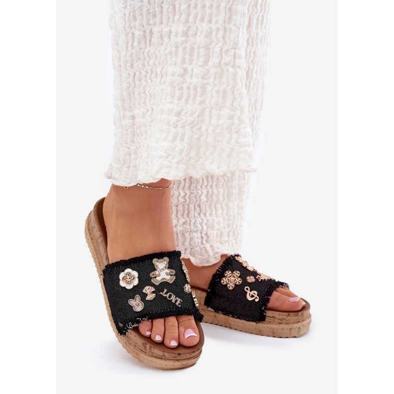 Women's flip flops with golden pins on the platform black 1 Women's flip flops with golden pins on the platform black 1